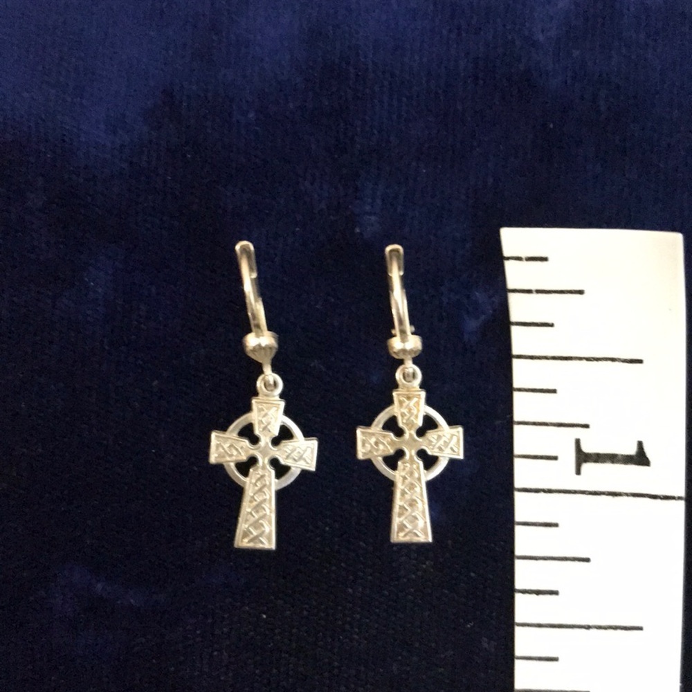 Silver Cross Hoop Earrings 925 Silver Stamp - Picture 5 of 5
